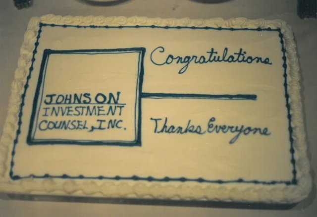 A Cake celebrating the milestone of JIC reaching it's first $1B dollars under management.